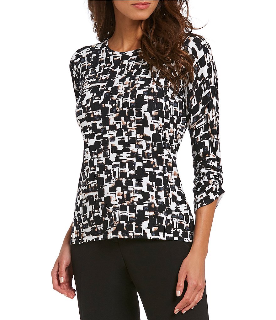 Investments Petites 3/4 Ruched Sleeve Sweater