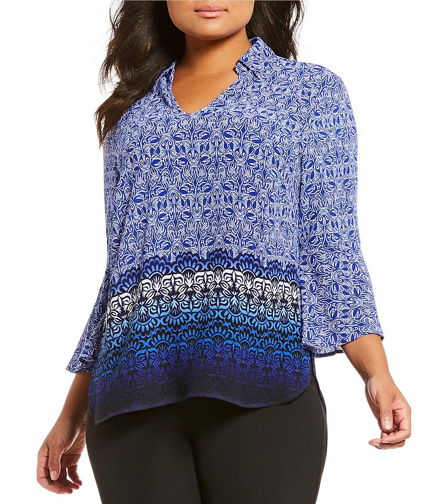 Investments Plus 3/4 Sleeve Split Top