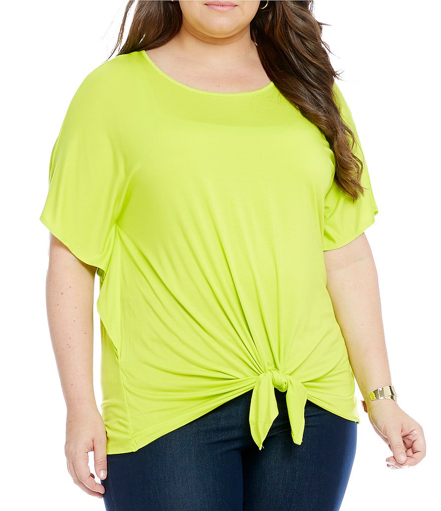 Investments Plus Tie Front Short Sleeve Top