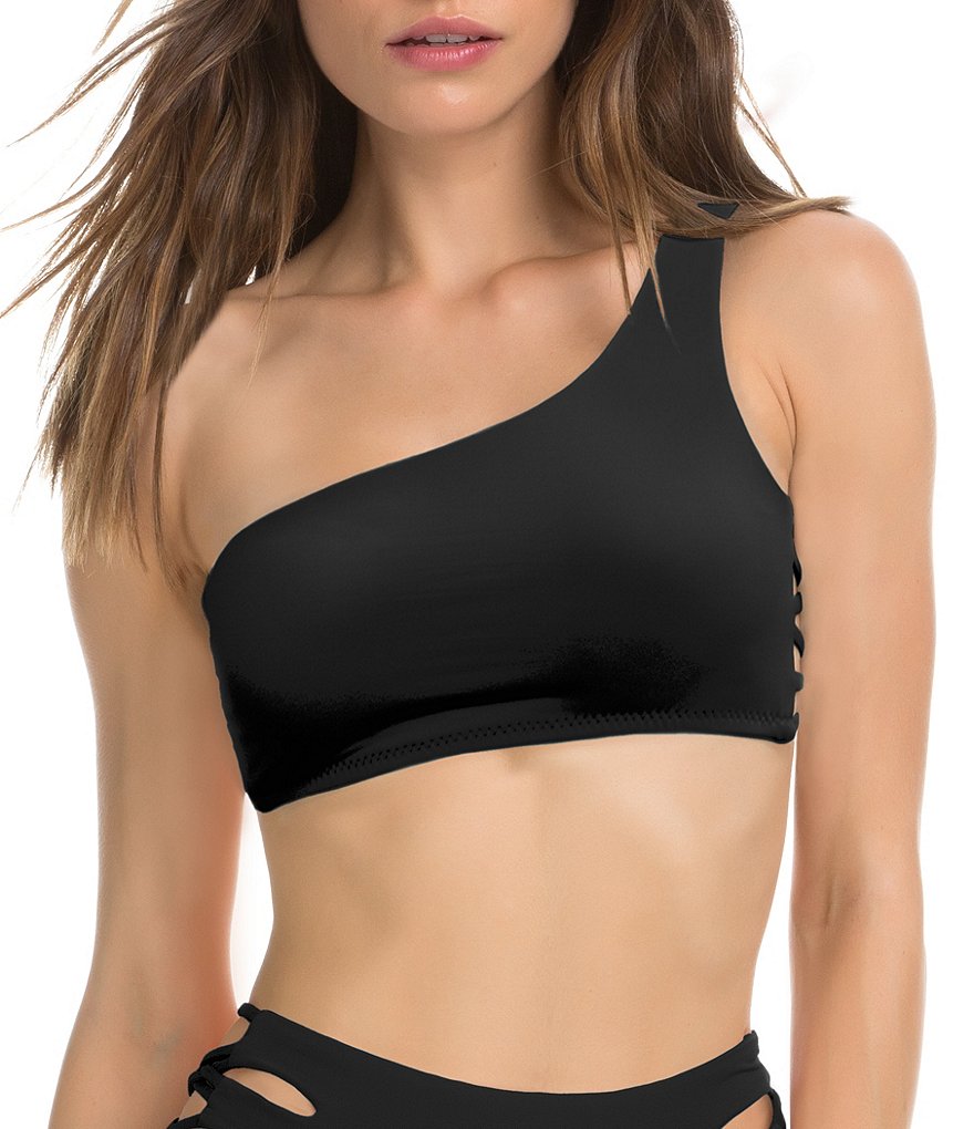 Isabella Rose Paradise Solid One-Shoulder Strappy Bikini Swimsuit Bra Top