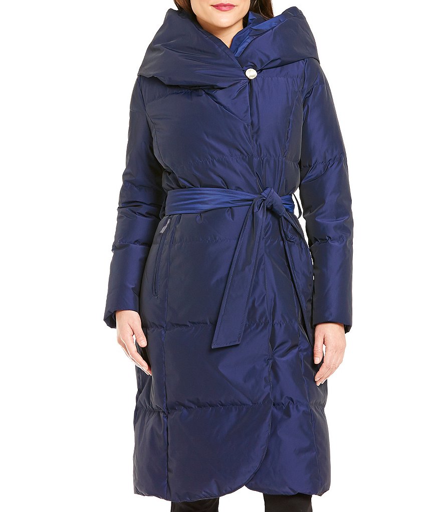 Ivanka Trump Hooded Pillow Collar Belted Walker Puffer Coat