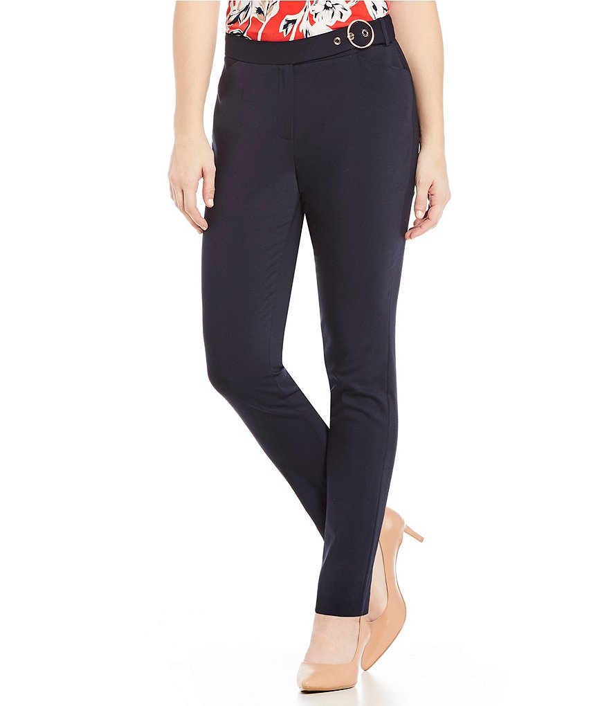 Ivanka Trump Stretch Twill Side Buckle Waist Tapered Slim Leg Pants