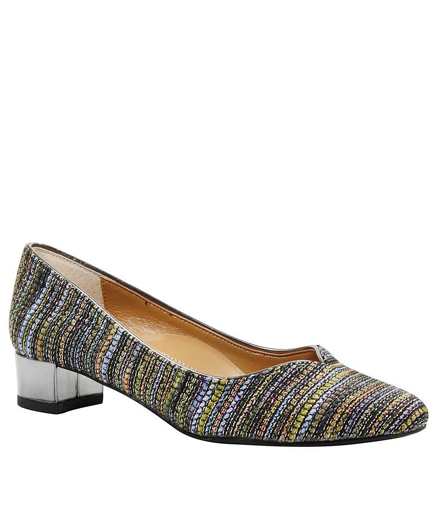J. Renee Bambalina Metallic Woven Block Heel Pumps