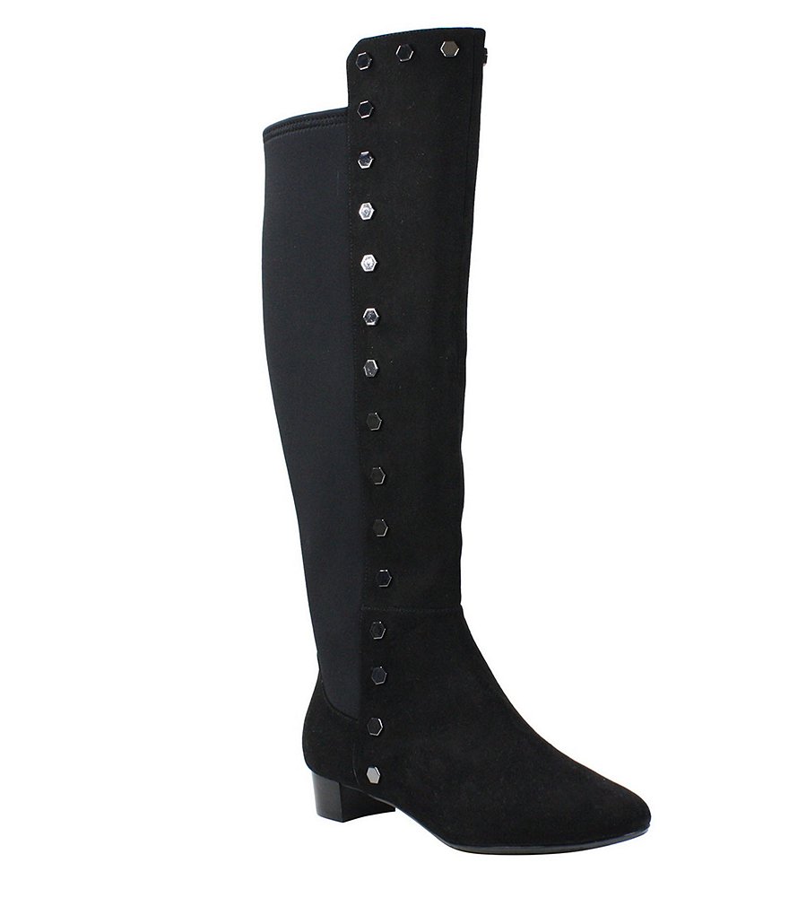 J. Renee Brynnah Suede Studded Block Heel Tall Boots