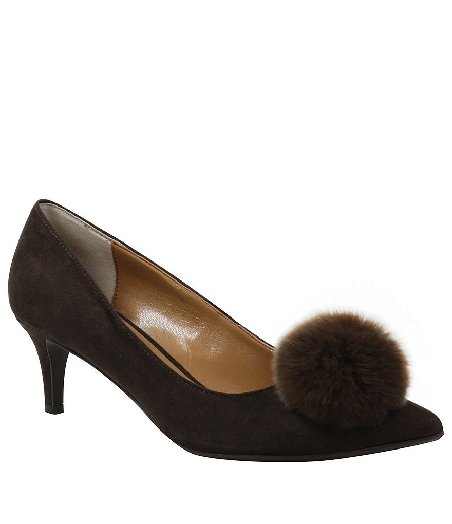 J. Renee Elisabet Suede Rabbit Fur Pom Pom Pumps