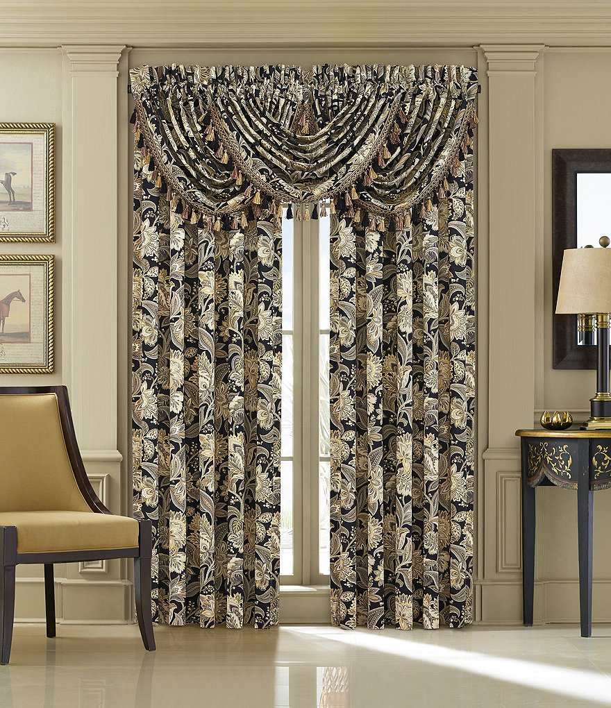 J. Queen New York Midnight Mist Jacobean Floral Window Treatments