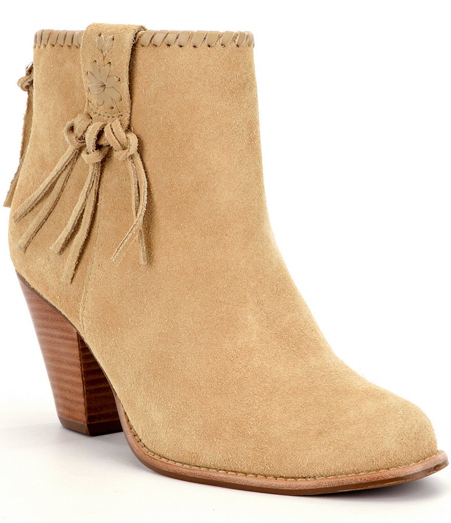 Jack Rogers Greer Suede Whipstitch Lacing Tassel Detail Booties
