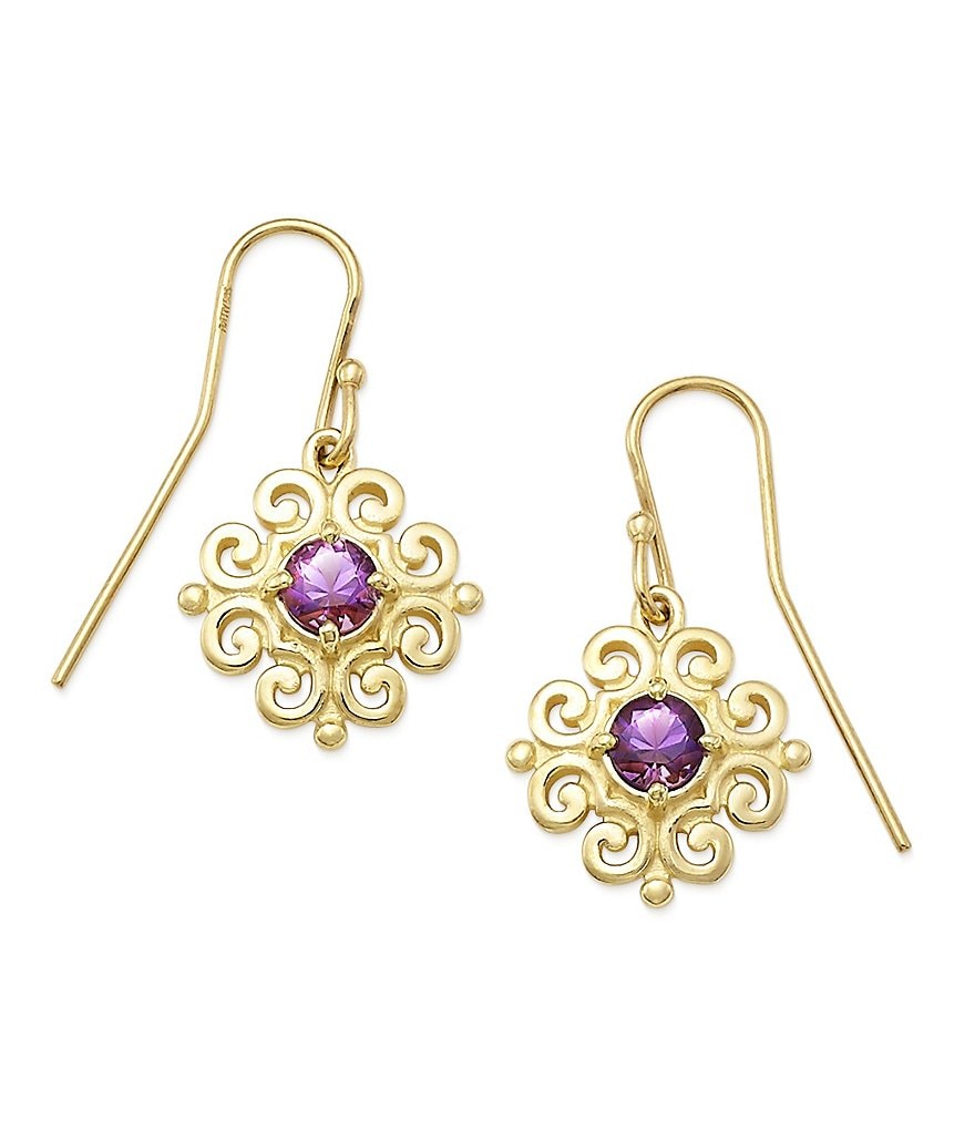 James Avery 14K Gold Scrolled Ear Hooks with February Birthstone