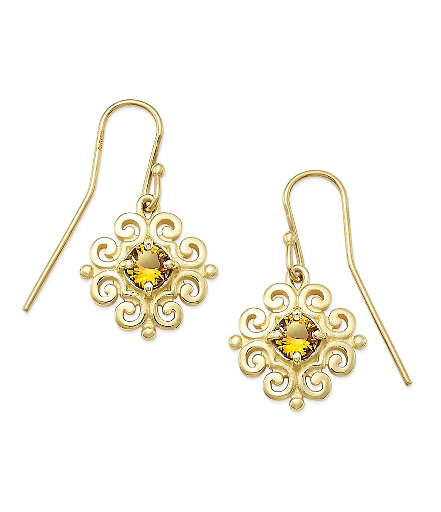 James Avery 14K Gold Scrolled Ear Hooks with November Birthstone