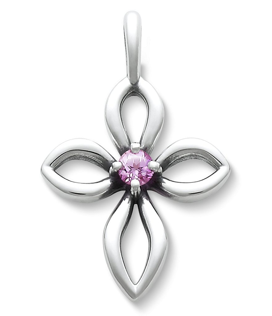 James Avery Remembrance Cross Pendant October Birthstone with Pink Sapphire