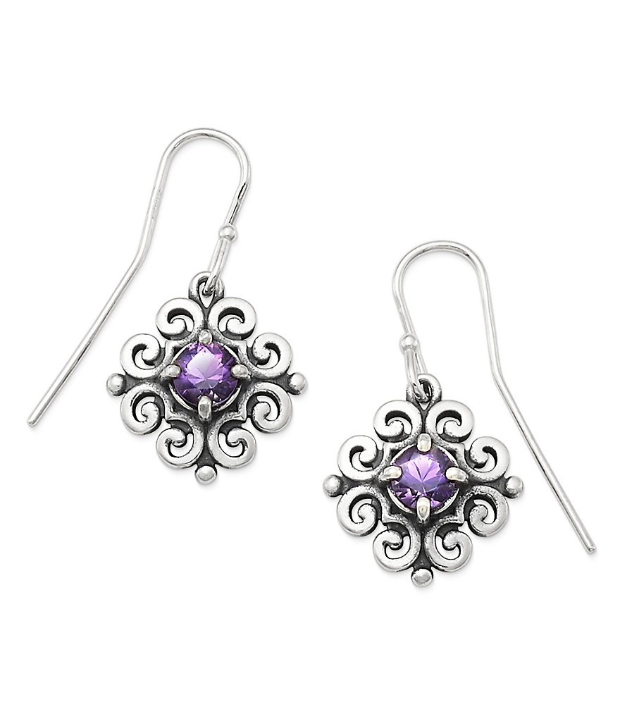 James Avery Scrolled Ear Hooks with February Birthstone
