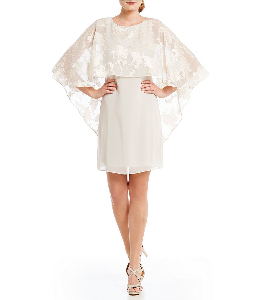 Jessica Howard Burnout Chiffon Capelet Dress