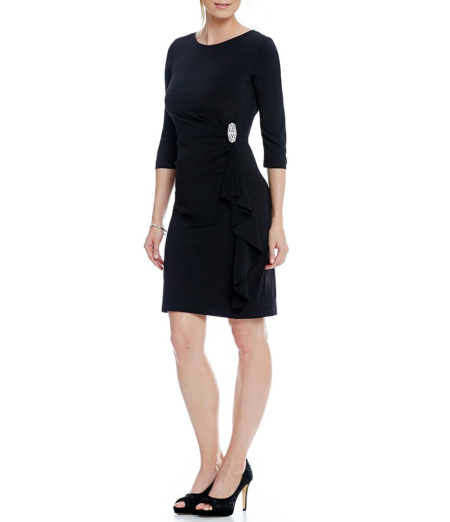 Jessica Howard 3/4 Sleeve Cascade Ruffle Dress