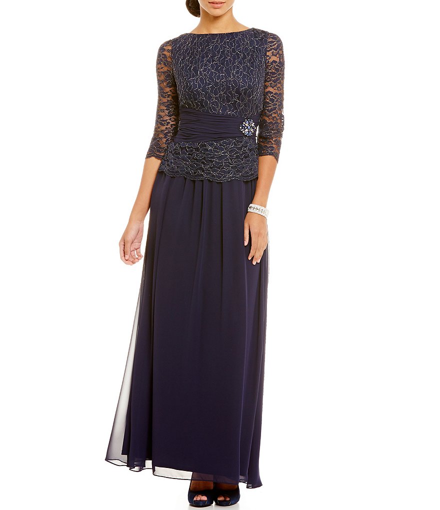 Jessica Howard 3/4 Sleeve Ruched Waist Peplum Beaded Dress