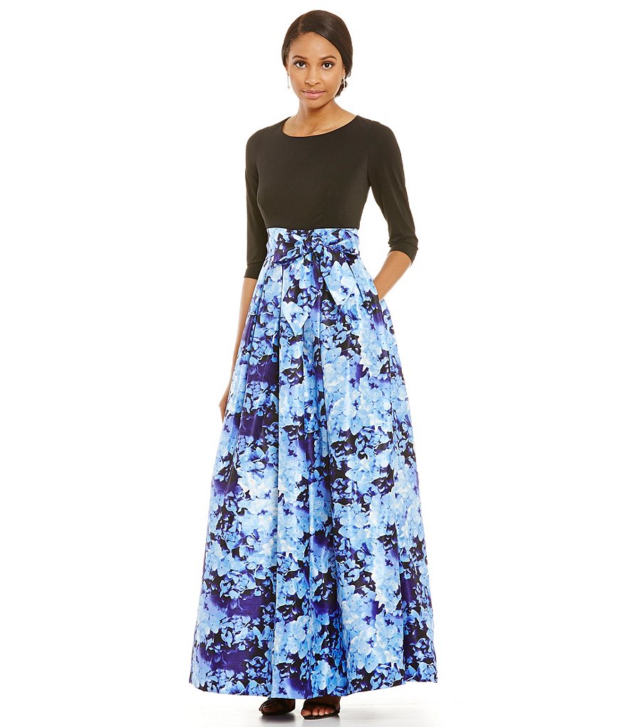 Jessica Howard 3/4 Sleeve Solid Top with Floral Skirt Ballgown
