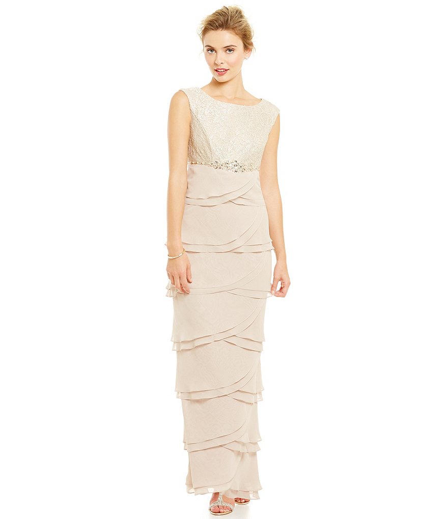 Jessica Howard Beaded Empire Waist Tiered Gown