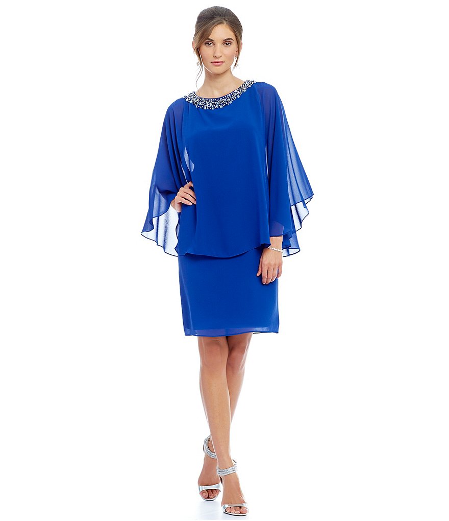 Jessica Howard Beaded Neck Capelet Sheath Dress