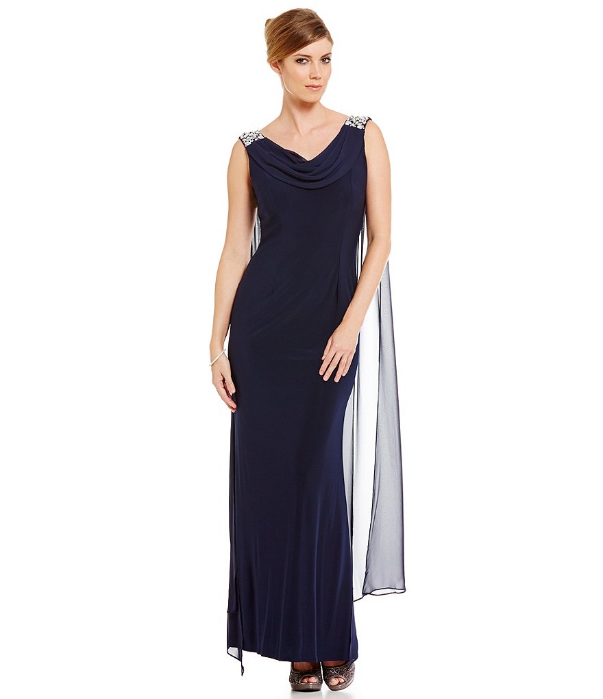 Jessica Howard Beaded Shoulder Drape Neck Sheath Dress