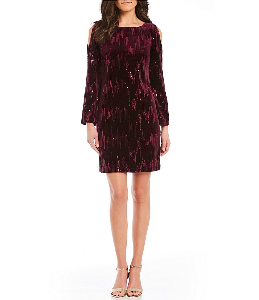 Jessica Howard Cold-Shoulder Sequined Velvet Sheath Dress
