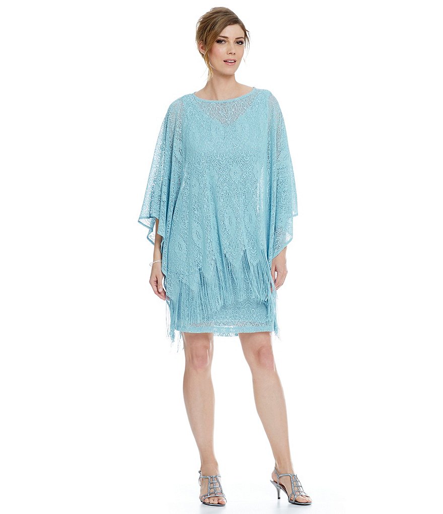 Jessica Howard Fringe Poncho Lace Dress