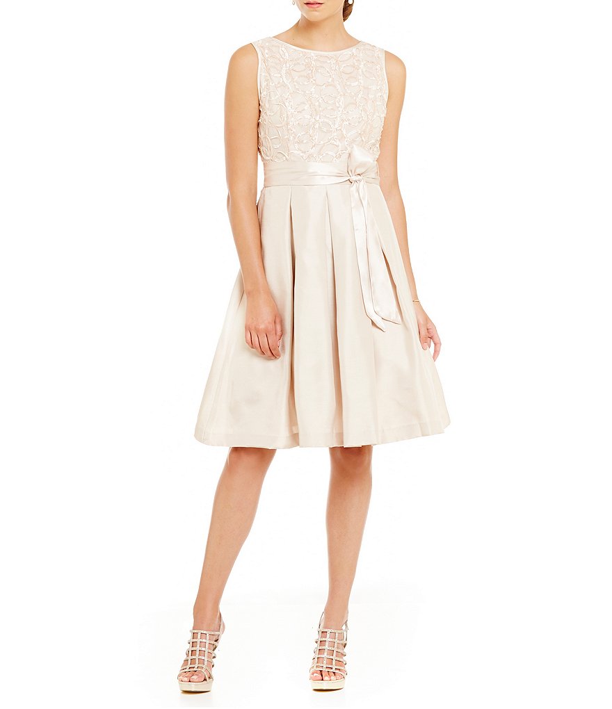 Jessica Howard Petite Soutache & Taffeta Sleeveless Tie Waist Dress