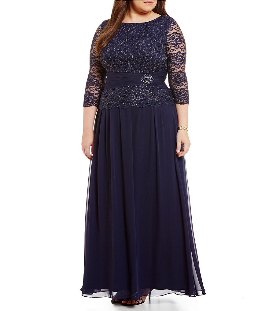 Jessica Howard Plus 3/4 Sleeve Ruched Waist Peplum Beaded Dress