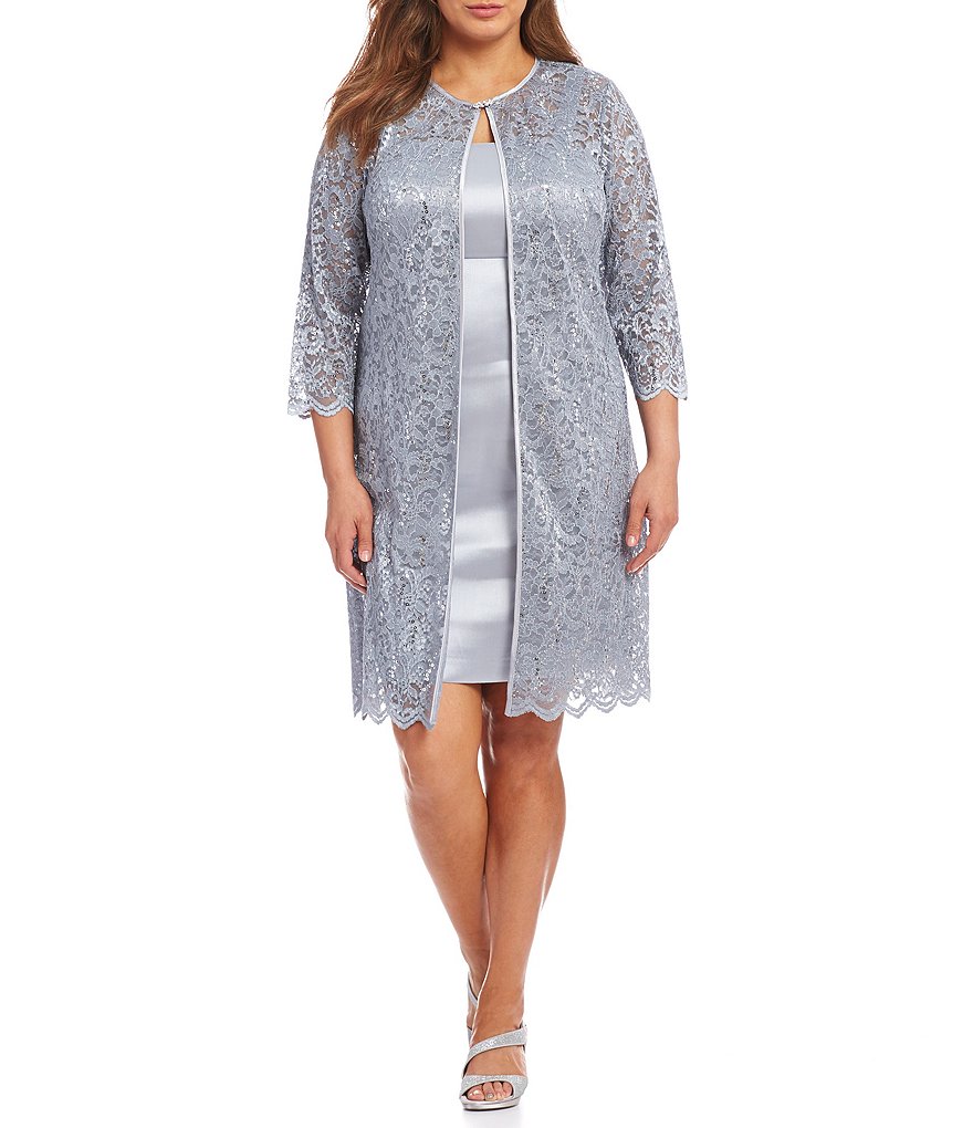 Jessica Howard Plus Glitter Lace 2-Piece Jacket Dress
