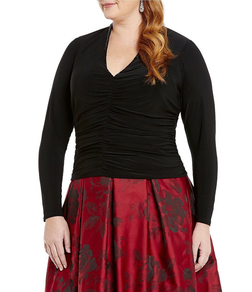 Jessica Howard Plus Long-Sleeve Beaded V-Neck Top