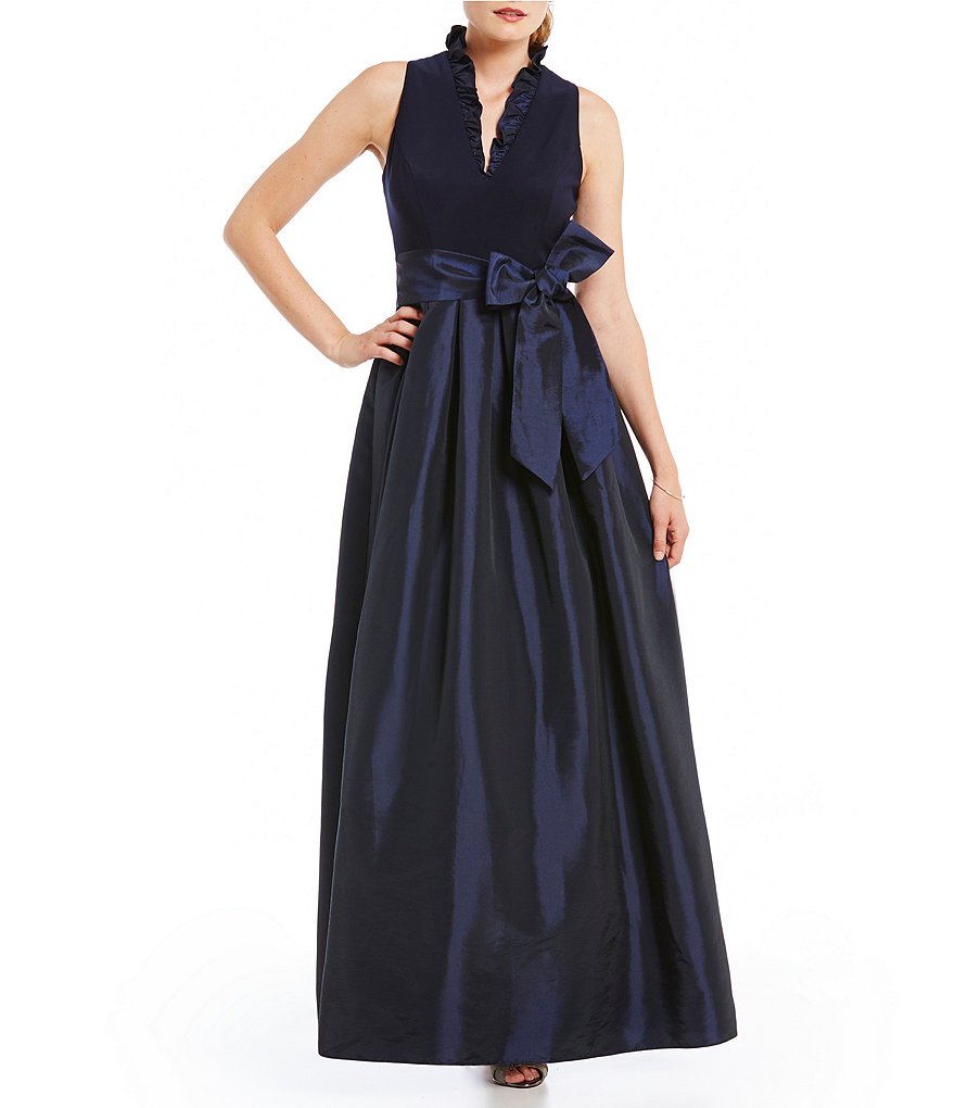 Jessica Howard Ruffle V-Neck Taffeta Ballgown
