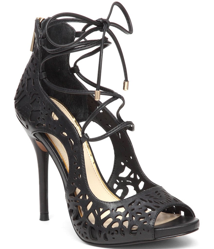 Jessica Simpson Briony Lace Up Laser Cut Back Zipper Platform Pumps
