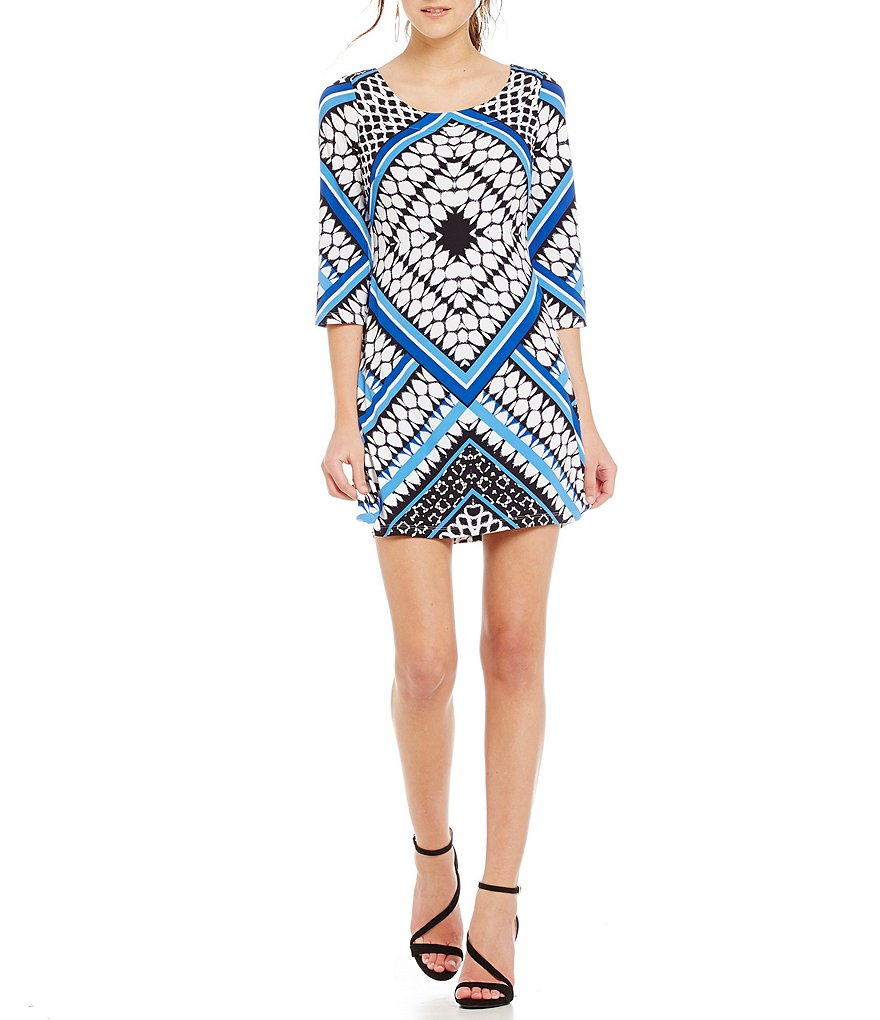 Jessica Simpson Printed Lattice-Back Shift Dress