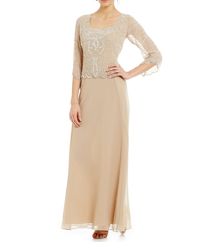 Jkara 3/4-Sleeve Beaded Gown