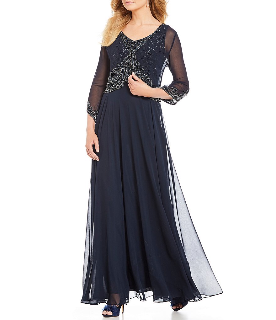 Jkara 3/4 Sleeve Beaded Jacket Dress
