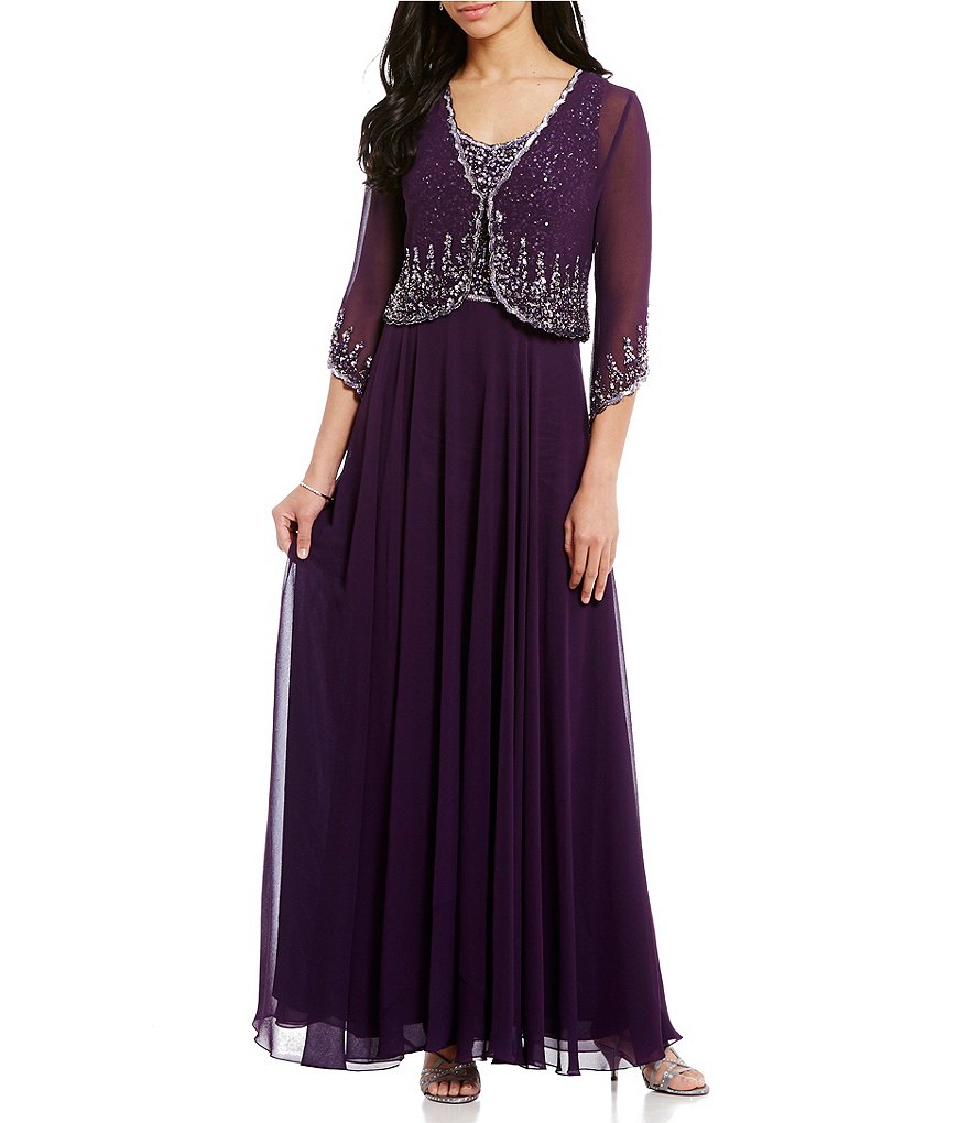 Jkara 3/4 Sleeve Beaded Jacket Gown