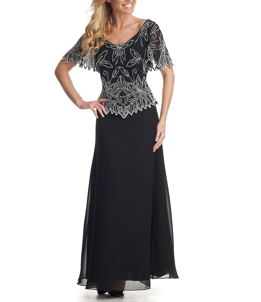 Jkara Beaded Chiffon Gown