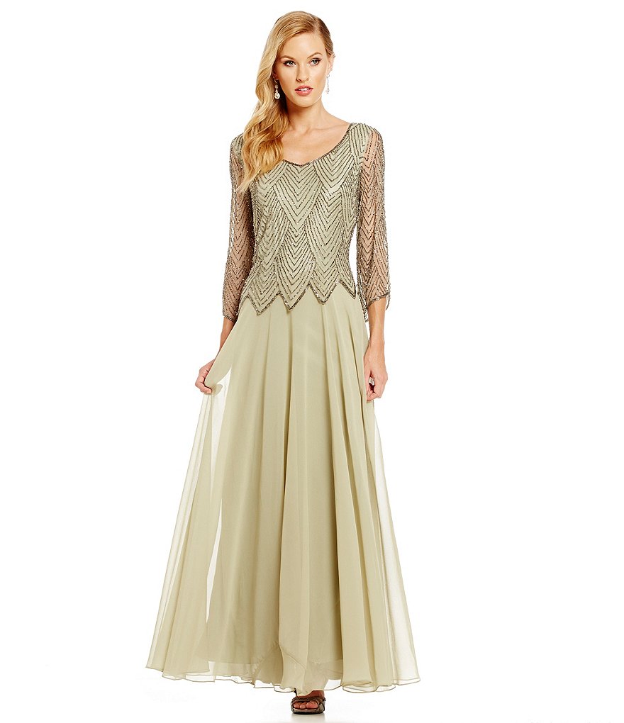 Jkara Beaded Double V-Neck A-Line Gown