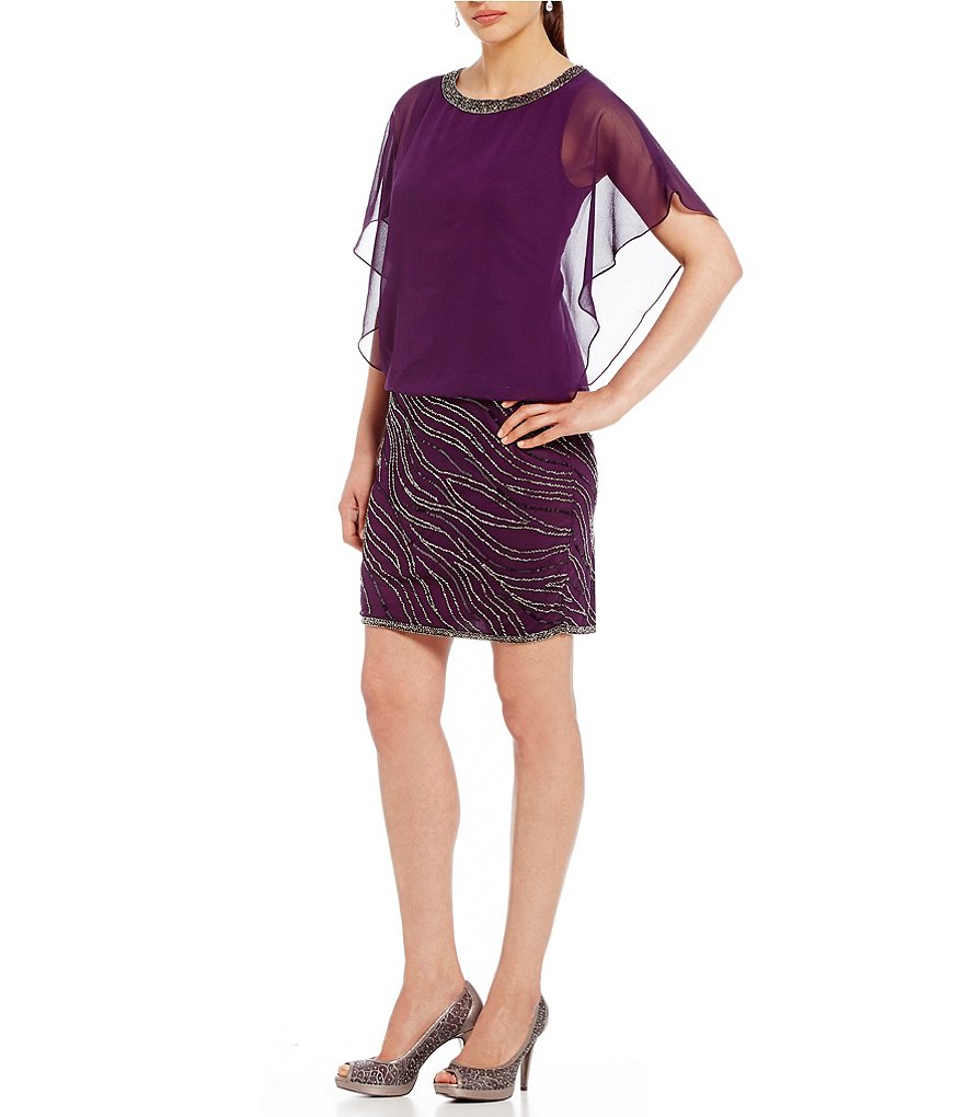 Jkara Blouson Beaded Bottom Social Sheath Dress
