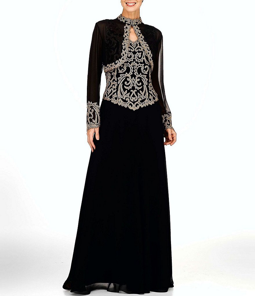 Jkara Bolero Beaded Bodice with Mock Neck Jacket Dress