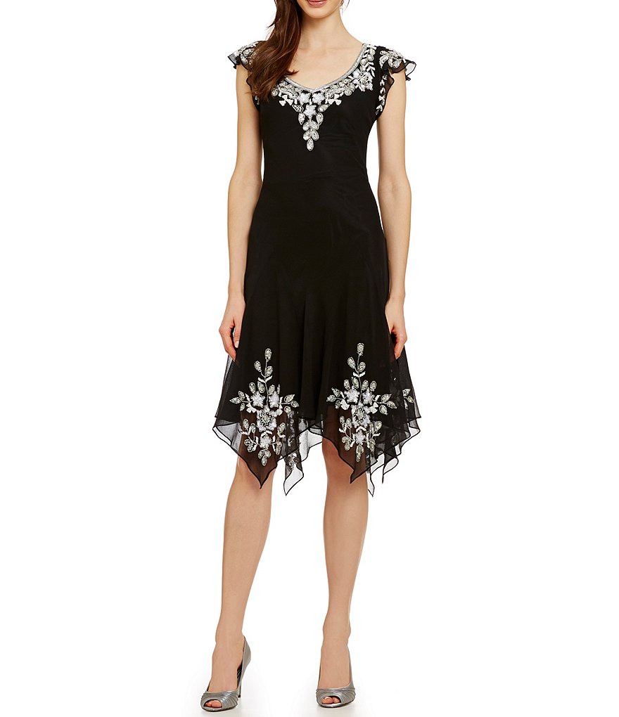 JKara Cap Sleeve Beaded Dress