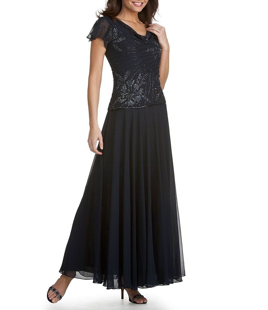 Jkara Floral-Beaded Chiffon Gown