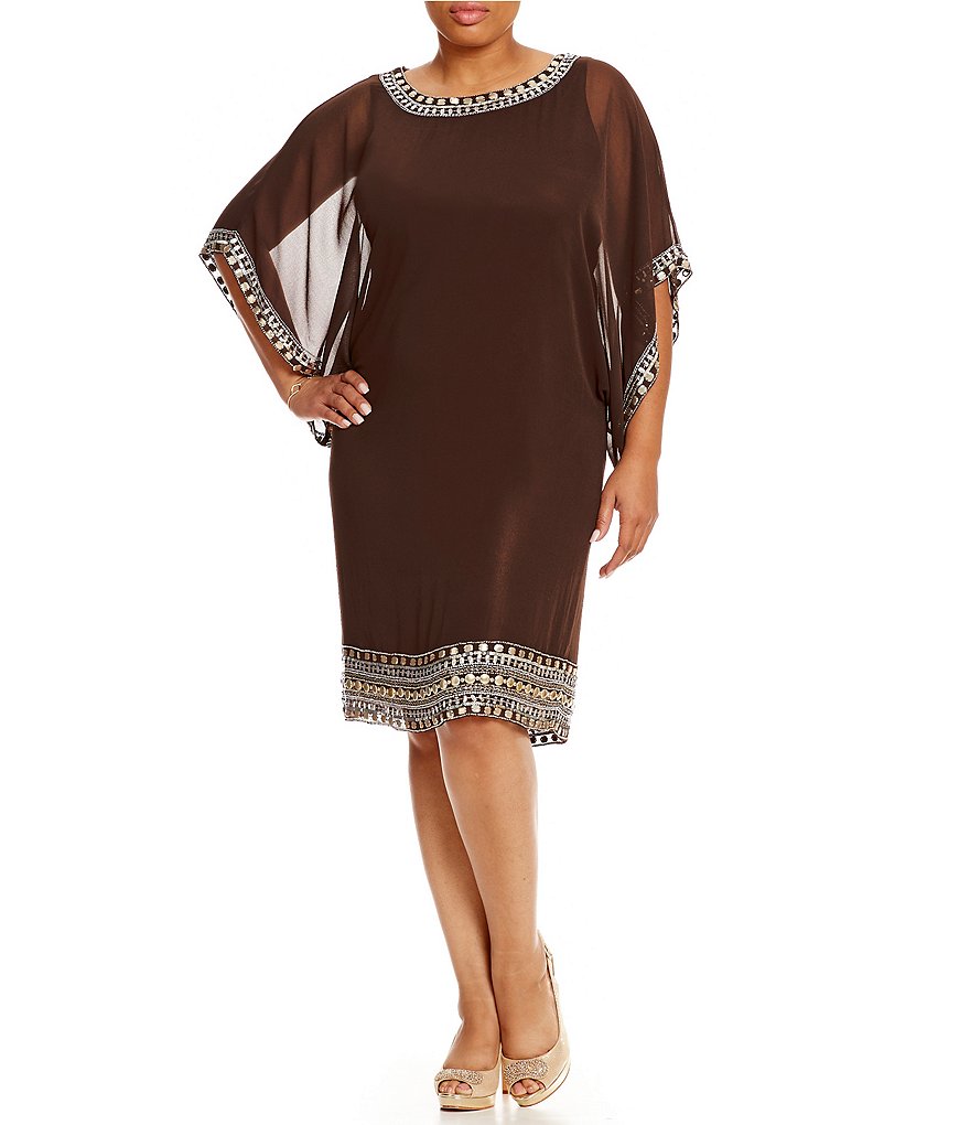 Jkara Plus Beaded Chiffon Dress