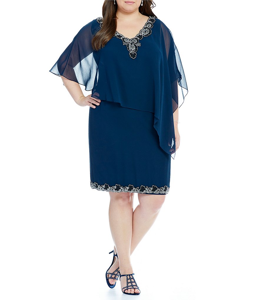 Jkara Plus Beaded Popover Capelet Dress