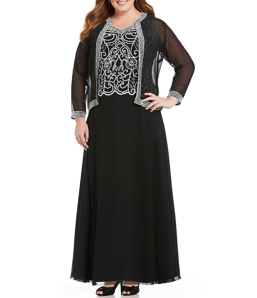 Jkara Plus Scroll Beaded 2-Piece Jacket Dress