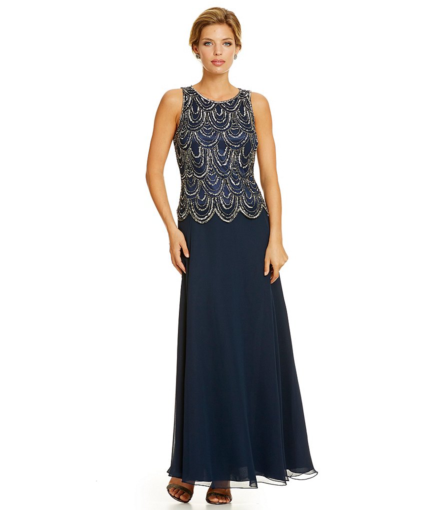 Jkara Sleeveless Embellished Chiffon Gown