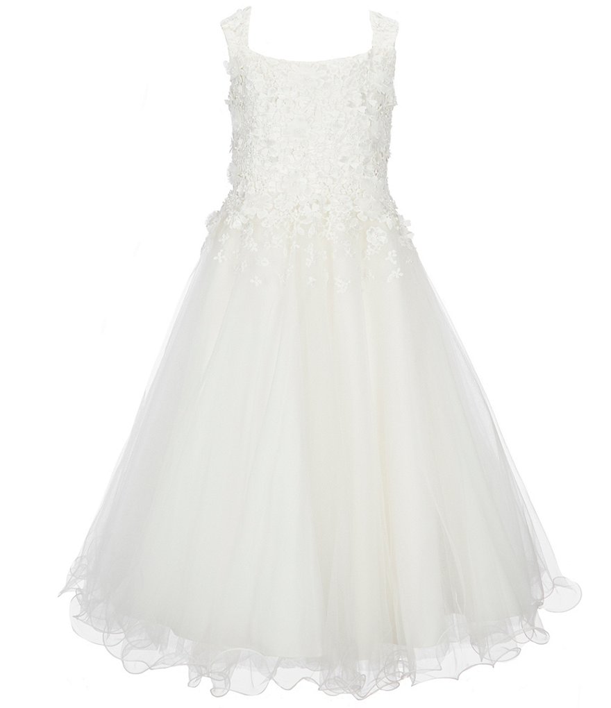 Joan Calabrese Little Girls 4-6X 3D Hand Beaded Lace Satin Flower Applique Dress