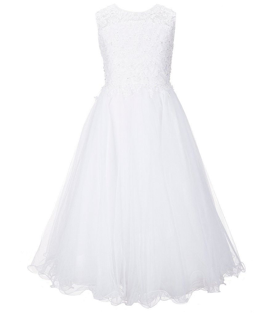 Joan Calabrese Little Girls 4-6X Lace-Applique Beaded Illusion-Yoke Dress