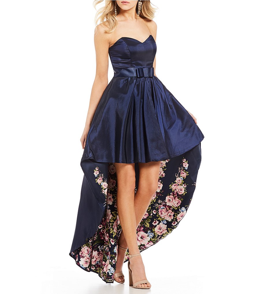 Jodi Kristopher Floral Print Lining Long High-Low Dress