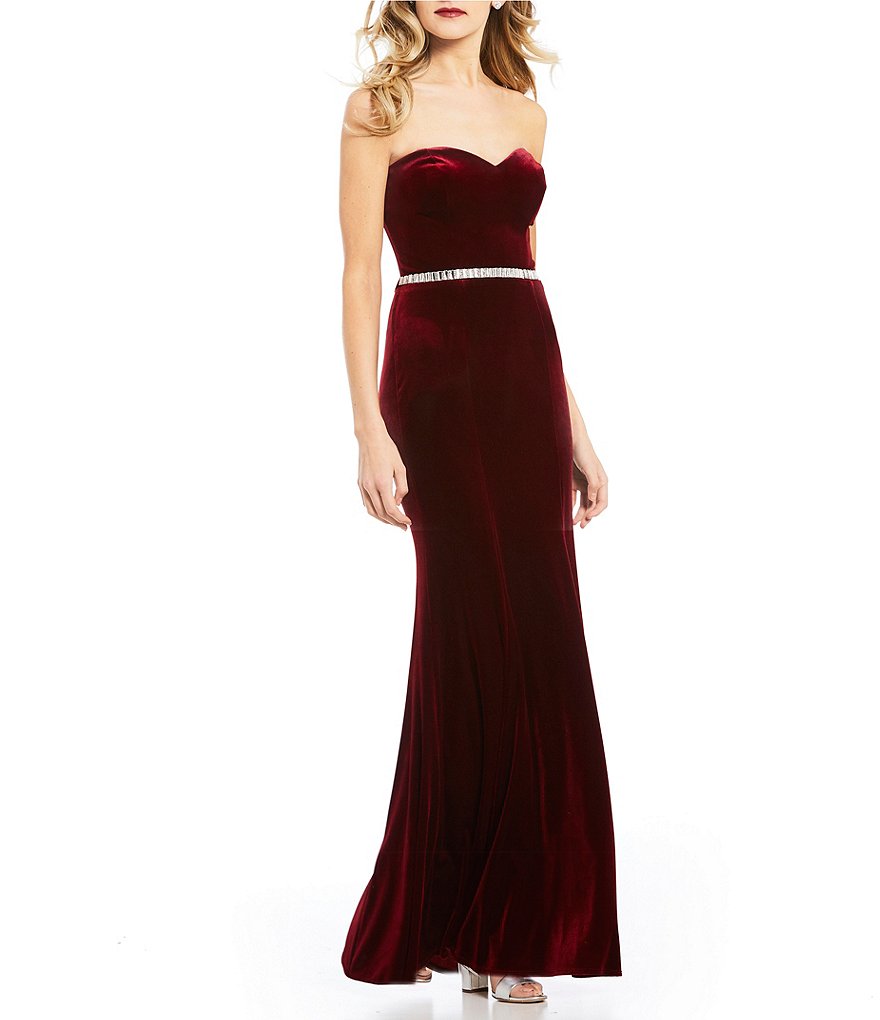 Jodi Kristopher Strapless Velvet Long Dress