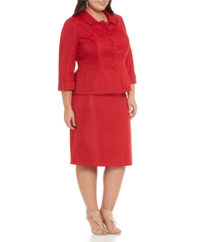 John Meyer Plus Bead-Trim 2-Piece Skirt Suit