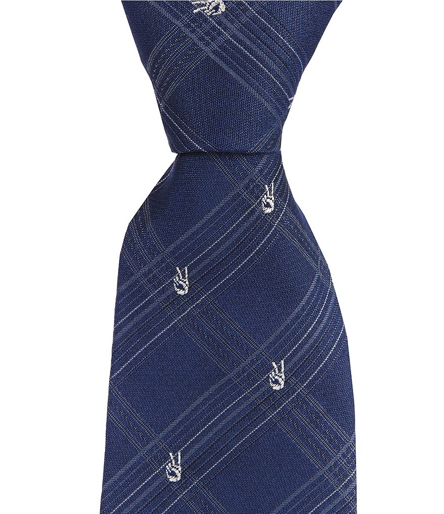 John Varvatos Peace Sign Checked Traditional 3.14#double; Silk Tie
